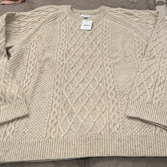 J. Crew Heather Khaki Donegal Cable Crewneck Sweater/NWT/XXL - Picture 2 of 10